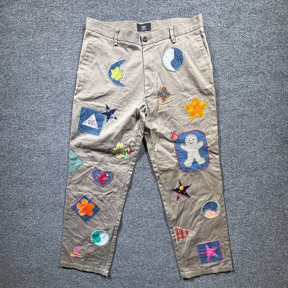 Dockers Khakis Pant Men's 34x32 Gray Cotton Straight Mixed Media Patches Utility